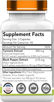 tnvitamins Turmeric Curcumin Capsules with Black Pepper | 3000 MG - 120 Capsules | Extra Strength Golden Turmeric Curcumin Supplement | Non-GMO | Produced in The USA