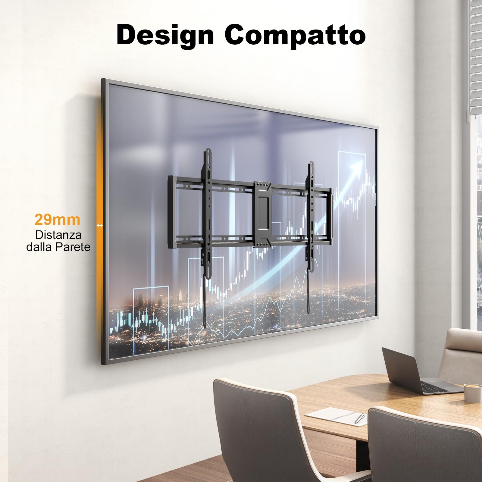 Supporto universale per TV da 43–100 pollici fisso, Supporto piatto per TV fino a 75 kg, compatibile con VESA 800 x 400, nero