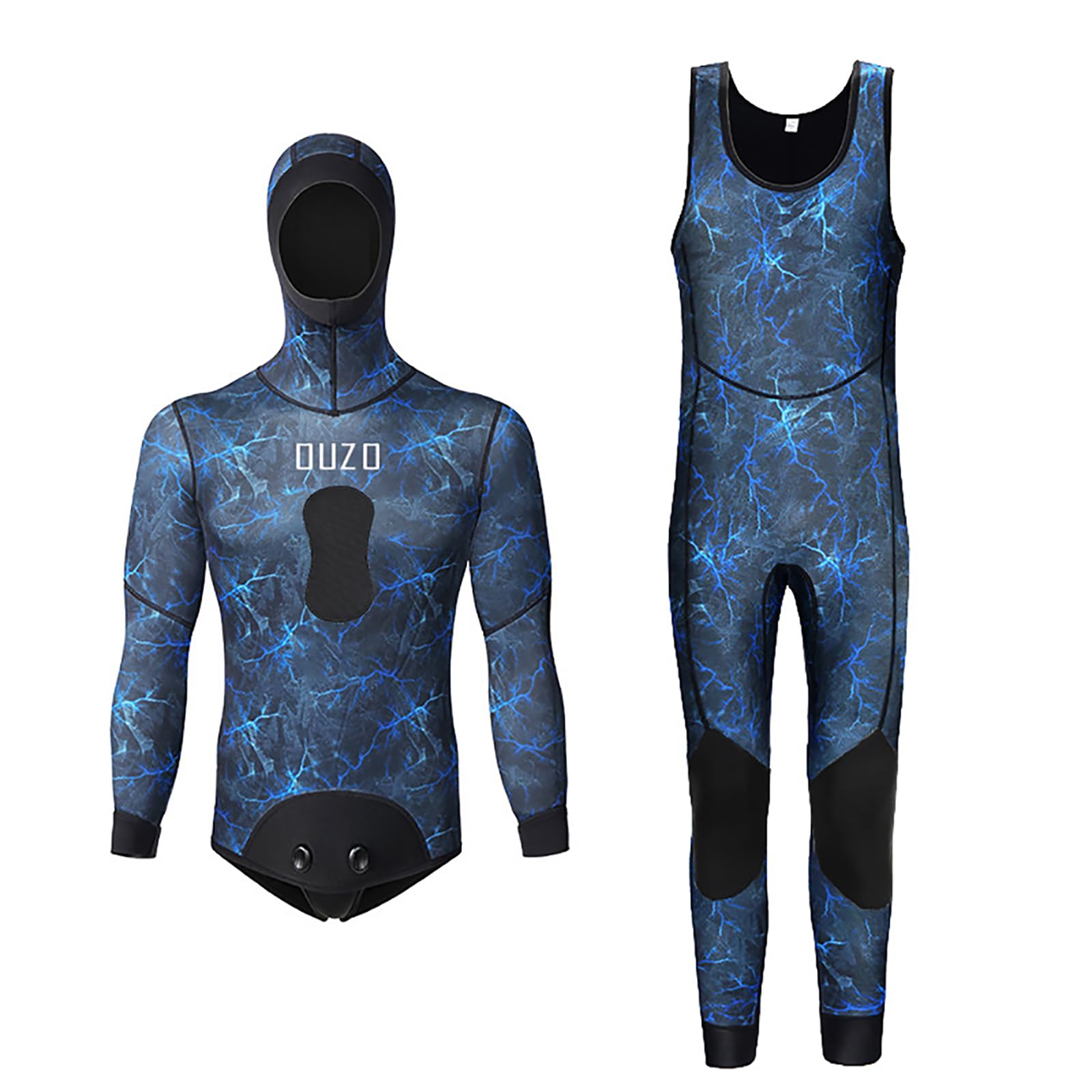 Traje de neopreno de 3 mm para pesca submarina, traje de buceo de camuflaje de 2 piezas con capucha para agua fría, natación, surf