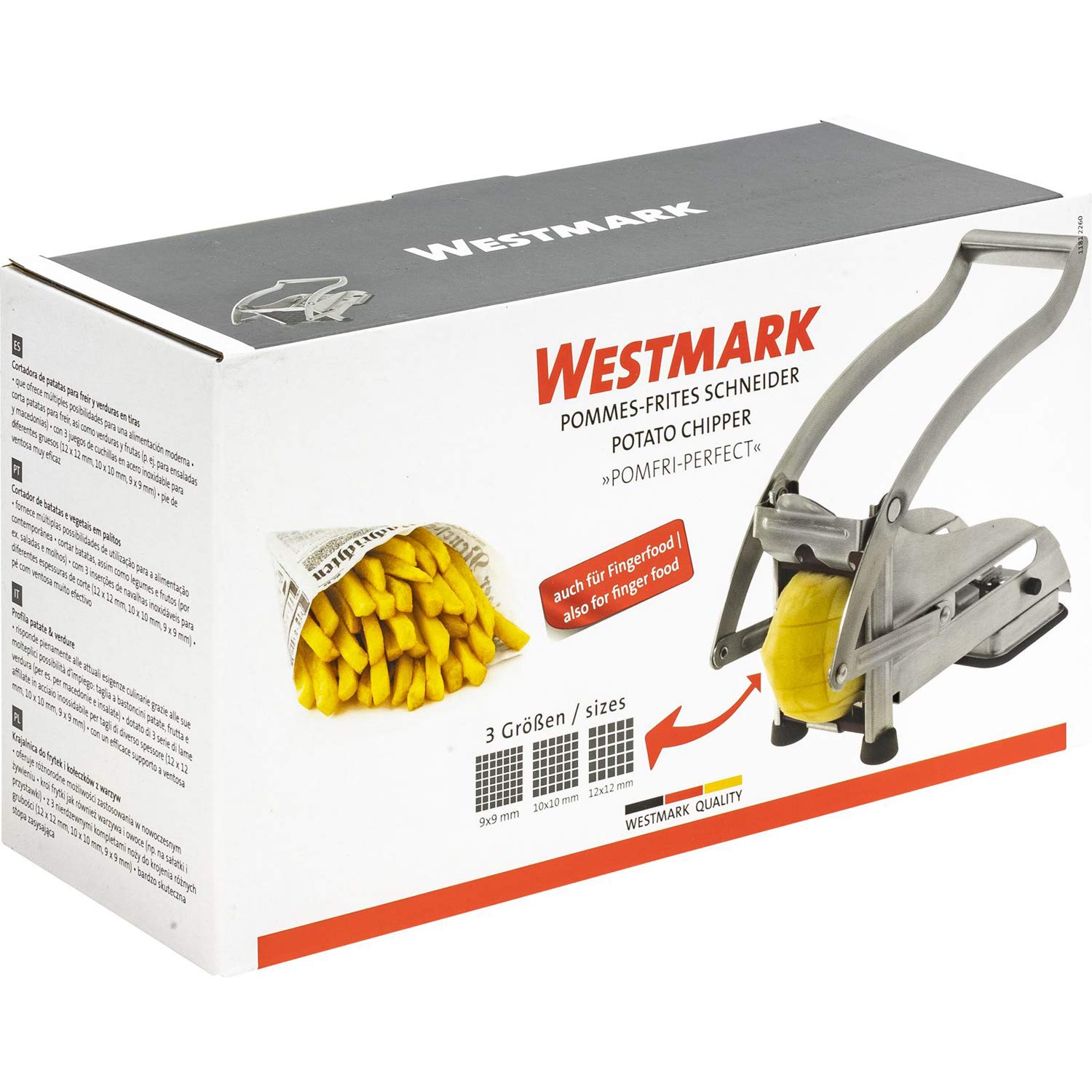 Westmark Affetta-patate e verdure con 3 inserti in acciaio inox e leva, Pomfri-Perfect, Argento, 11812260
