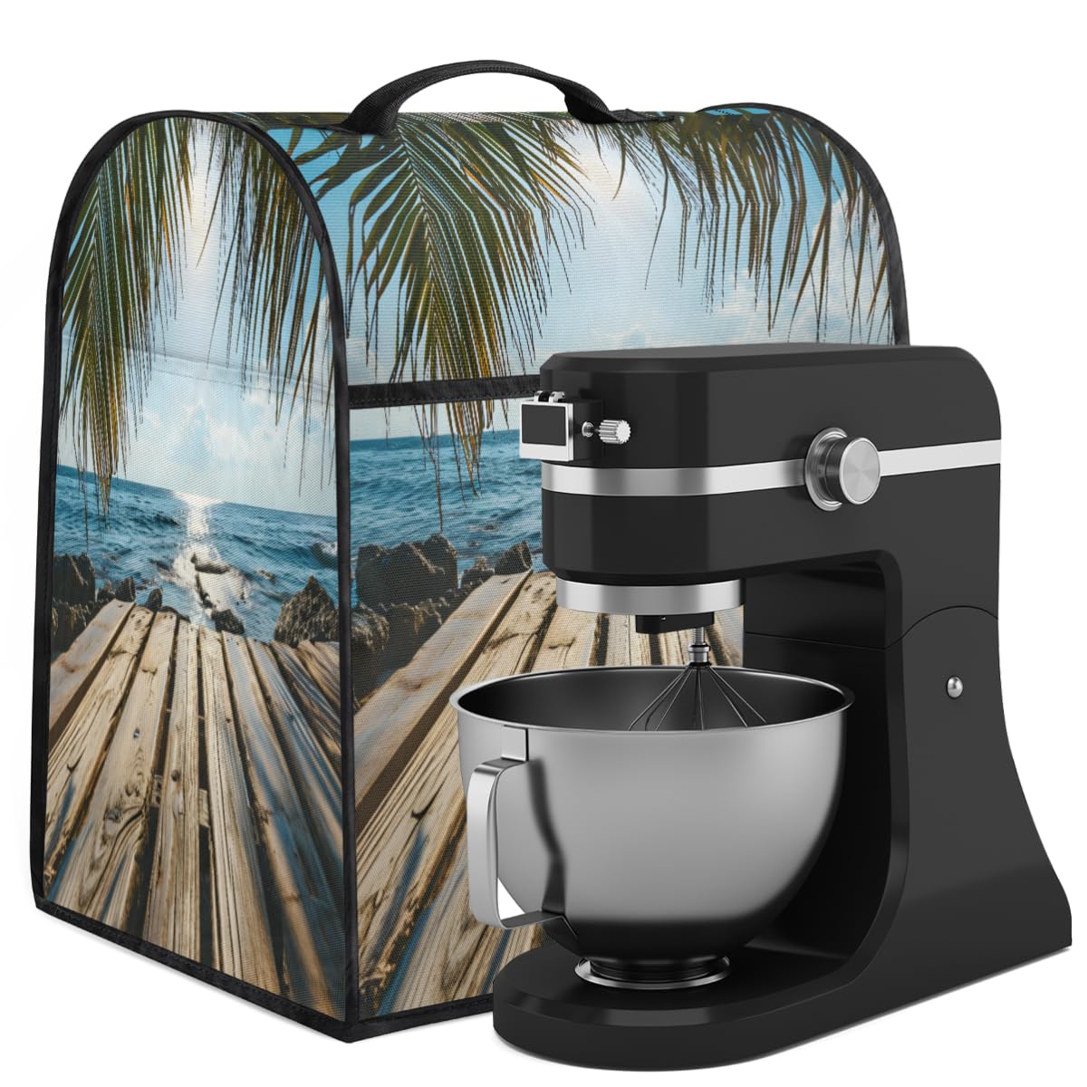 Coffee Maker Cover Ocean Wood Palm Leaves Kitchen Appliance Covers Small Appliance Covers Blender Cover Juicer Cover Dust Covers for Kitchen Appliances with Top Handle and Pockets,Washable,B556