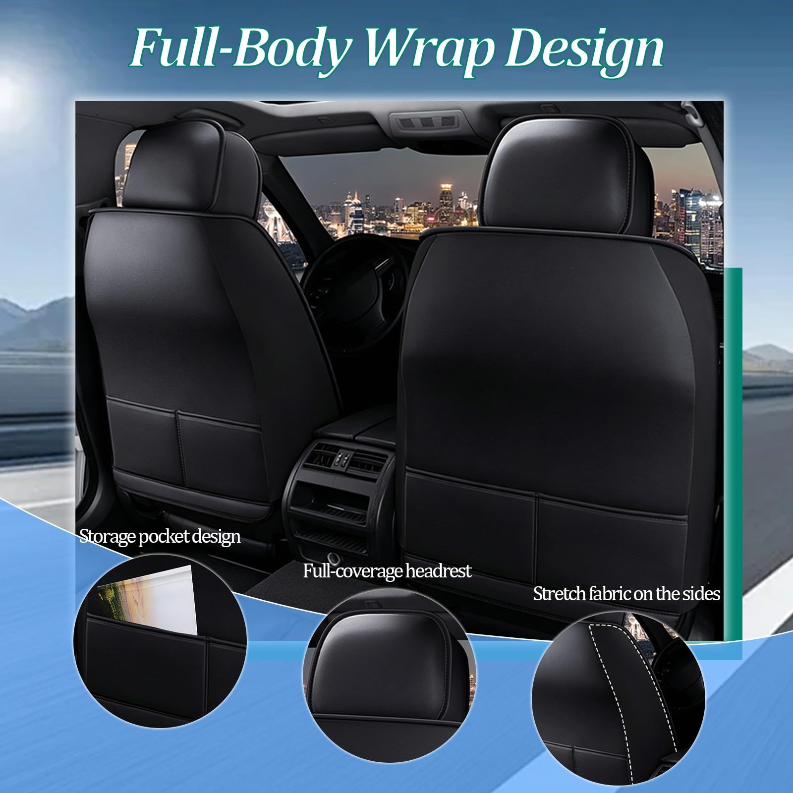 Fundas Asientos Delanteros Coche para Citroën C5 aircross 2017-2022,Protector de Asiento Delantero para Conductor y Copiloto, Compatibles con Airbags Protector Delantero,Negro