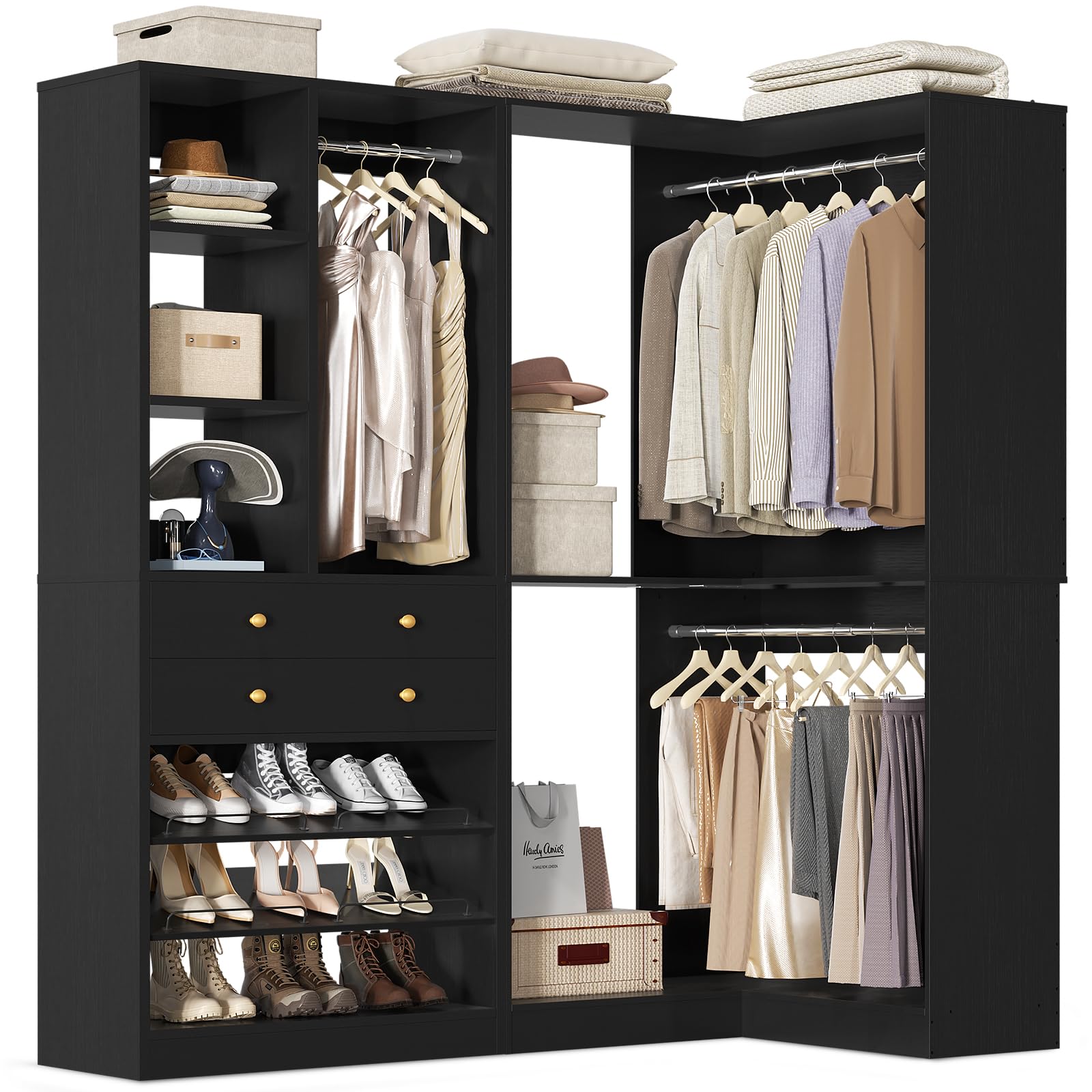 Amazon.com: Besiost Closet System with 2 Drawers, 3 Hanging Rods