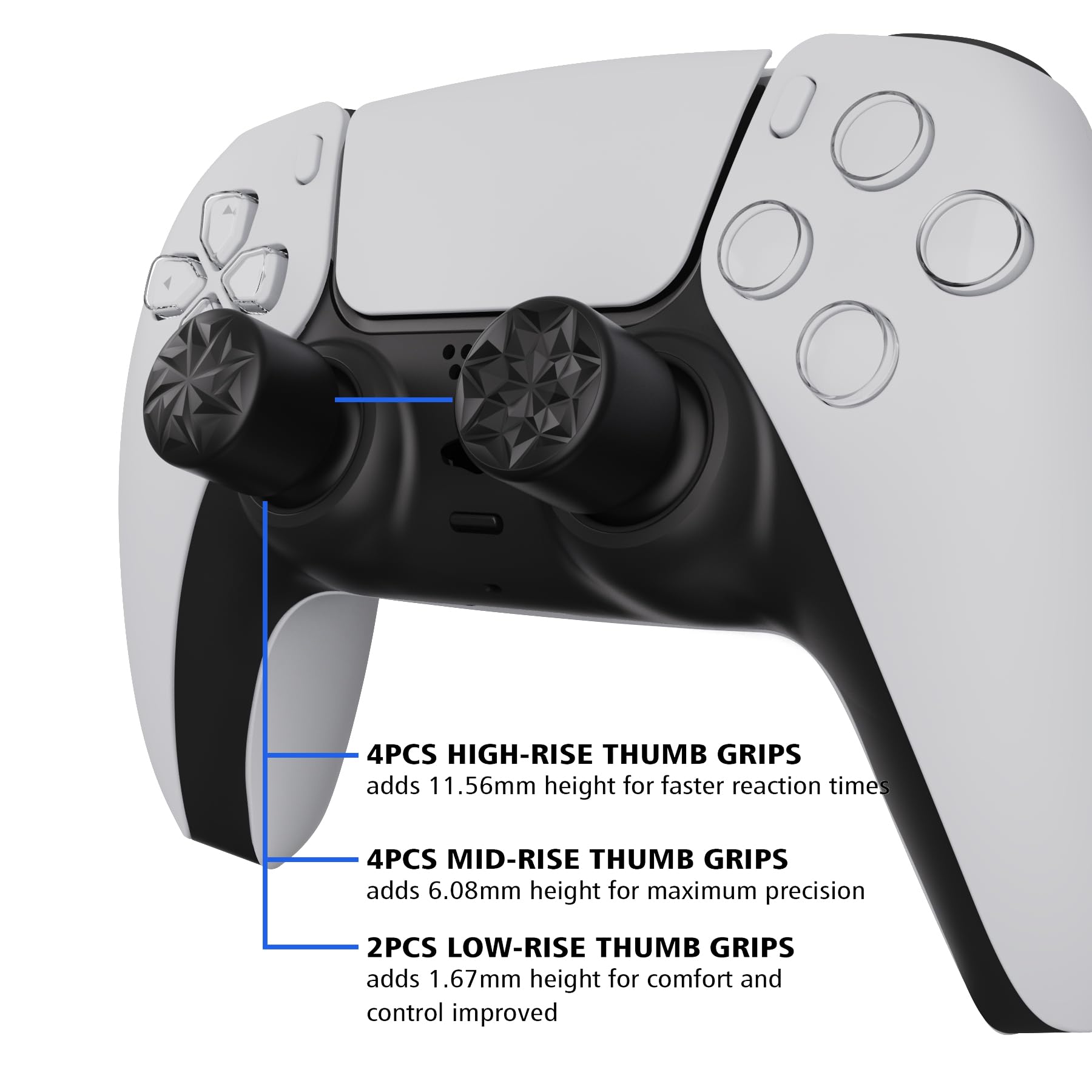 PlayVital 10 Pcs Ergonomic Thumbstick Grips for ps5, for ps4, Crystal Universal Pro Thumb Grip Caps for Xbox Series X/S, Xbox One/Elite Series 2, Switch Pro - with 3 Height Convex and Concave - Black - 5