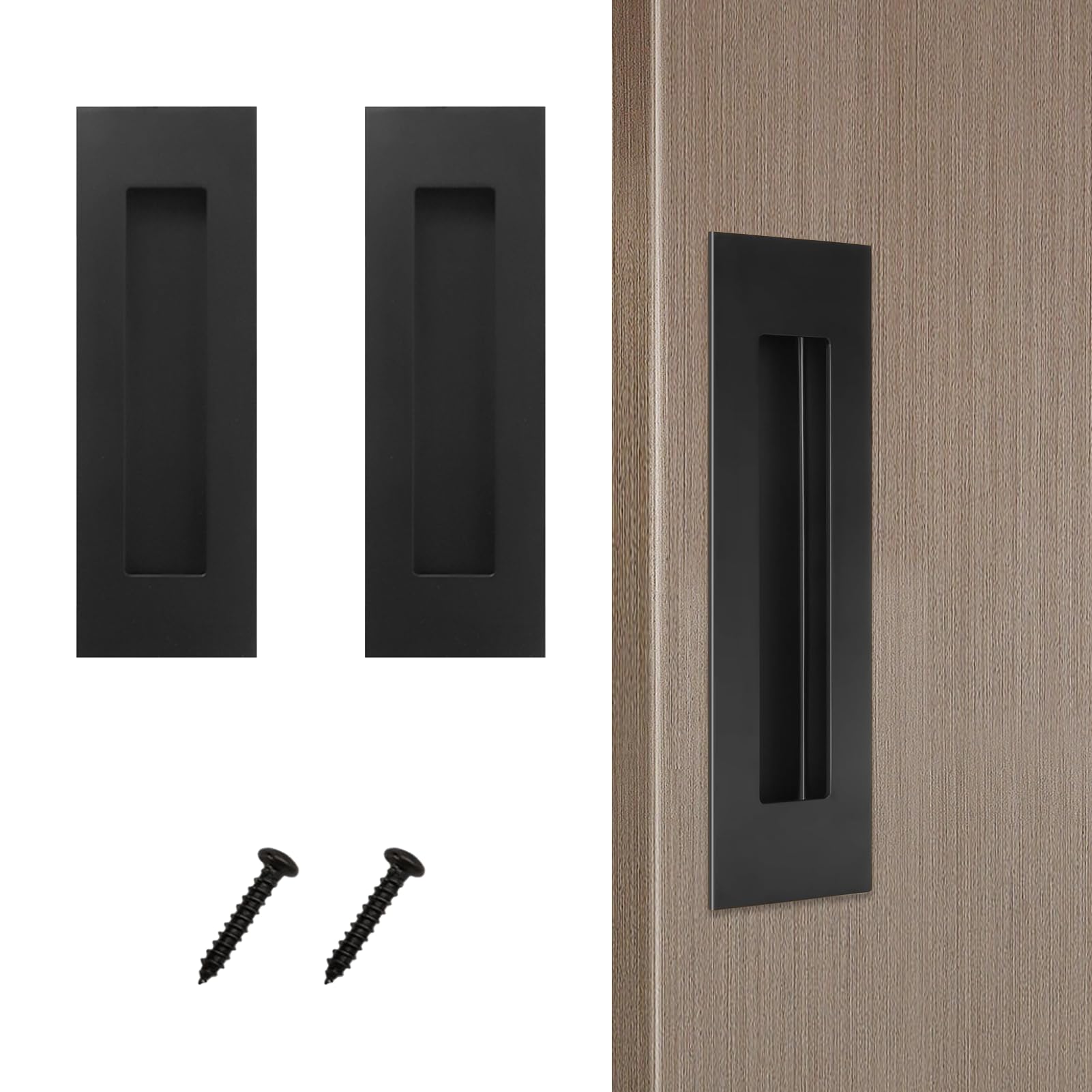 Solbrezeni Black 2 Pack Sliding Door Handles 6.1" Pocket Door Handles, 304 Stainless Steel Recessed Sliding Handle For Large Drawer, Dresser, Closet Barn Door,