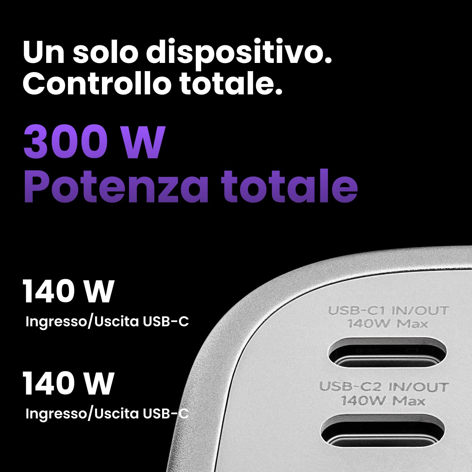 Shargeek 300 Power Bank 24000mAh, caricatore portatile per laptop da 140W PD3.1 con 2 USB-C, 1 USB-A e uscita DC, RGB batteria trasparente per MacBook Pro, iPhone, Starlink