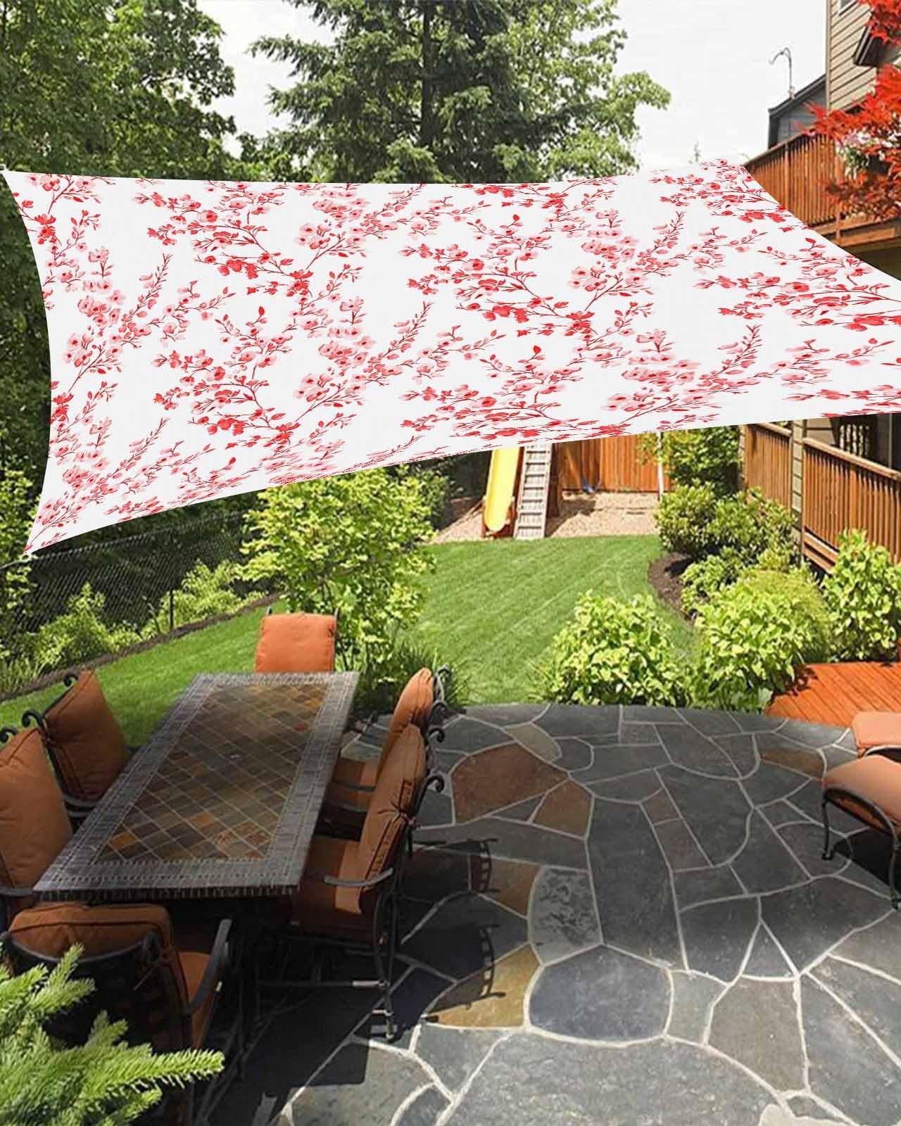 Boanket Sun Shade Sail 8' x 10', Red Botanical Rectangular Waterproof Outdoor Sun Shades, Spring Floral Watercolor Pastoral Summer Flower Shade Cloth for Patio Deck Terrace Garden Lawns Beach Backyard