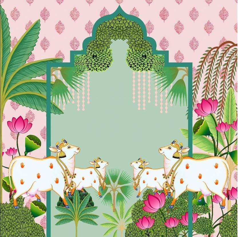 Wedding Decorations backdrops | Cow Backdrop Cloth Decorations | Pichwai Backdrop Cloth Decoration (5x5 FEET) Light Pink 4 Cows | Diwali Backdrop | deepavali Background-image-3