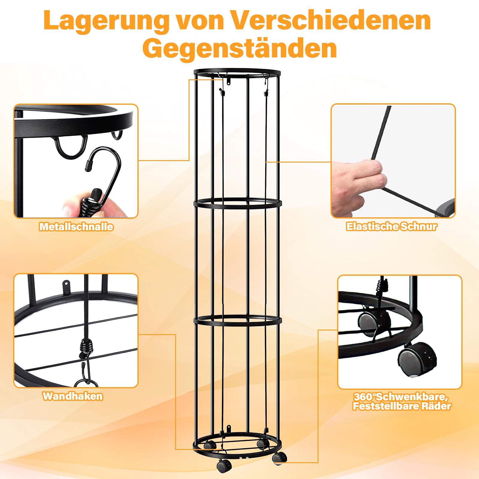 Ballständer mit Rollen Sparende Abnehmbare Stehend Ballhalter, Garage Ball Aufbewahrung Sports Storage für Volleyball Fußball Basketball Ballhalterung Wand Storage (Schwarz)