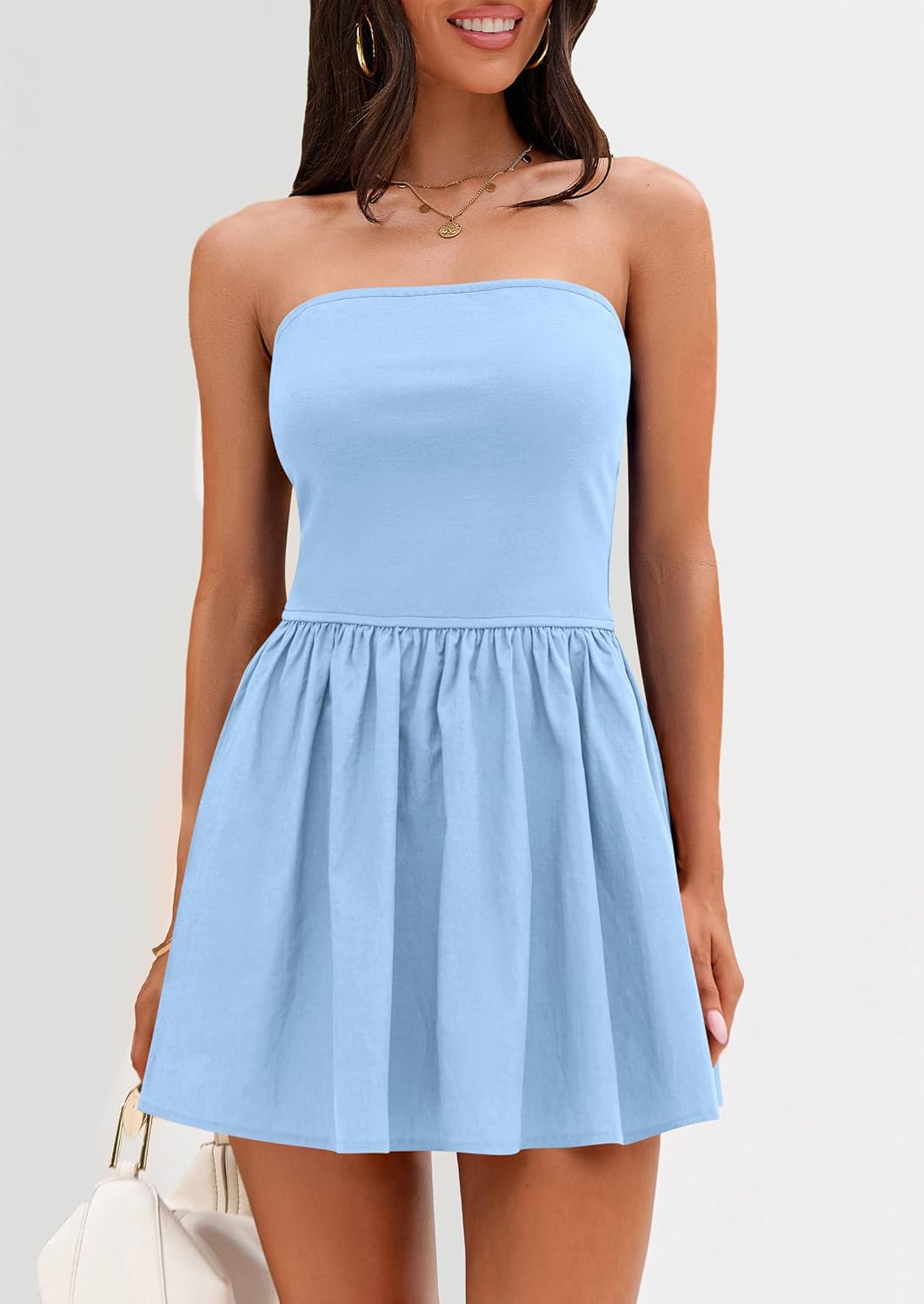 PRETTYGARDEN Women's Summer Strapless Mini Party Dress Spring Casual Tube Top Ruffle A Line Short Patchwork Sundresses - Image 3