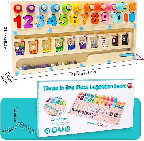 Miniatura 7 de Juguetes Montessori 3 en 1 para niños de más de 3 años, laberinto magnético de color y número, tablero de madera educativo de número y forma, juego
