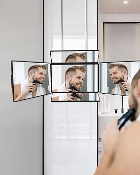 5 Way Mirror for Self Hair Cutting & Shaving, 360 Makeup Mirror with Height Adjustment for Braiding & Styling (Black)