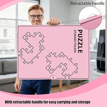Puzzle Storage Folder for 1000-Pieces: Large Capacity Jigsaw Puzzles Organizer Portable with 20 Pockets, Dustproof & Protective Puzzle Accessory (pink)