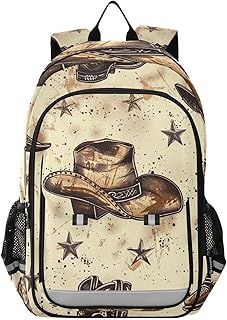 Mochila para laptop para niños, diseño vintage de botas vaqueras, color marrón, mochila grande para niñas, Botas vaqueras vintage marrones, Talla única, Mochilas Tradicionales
