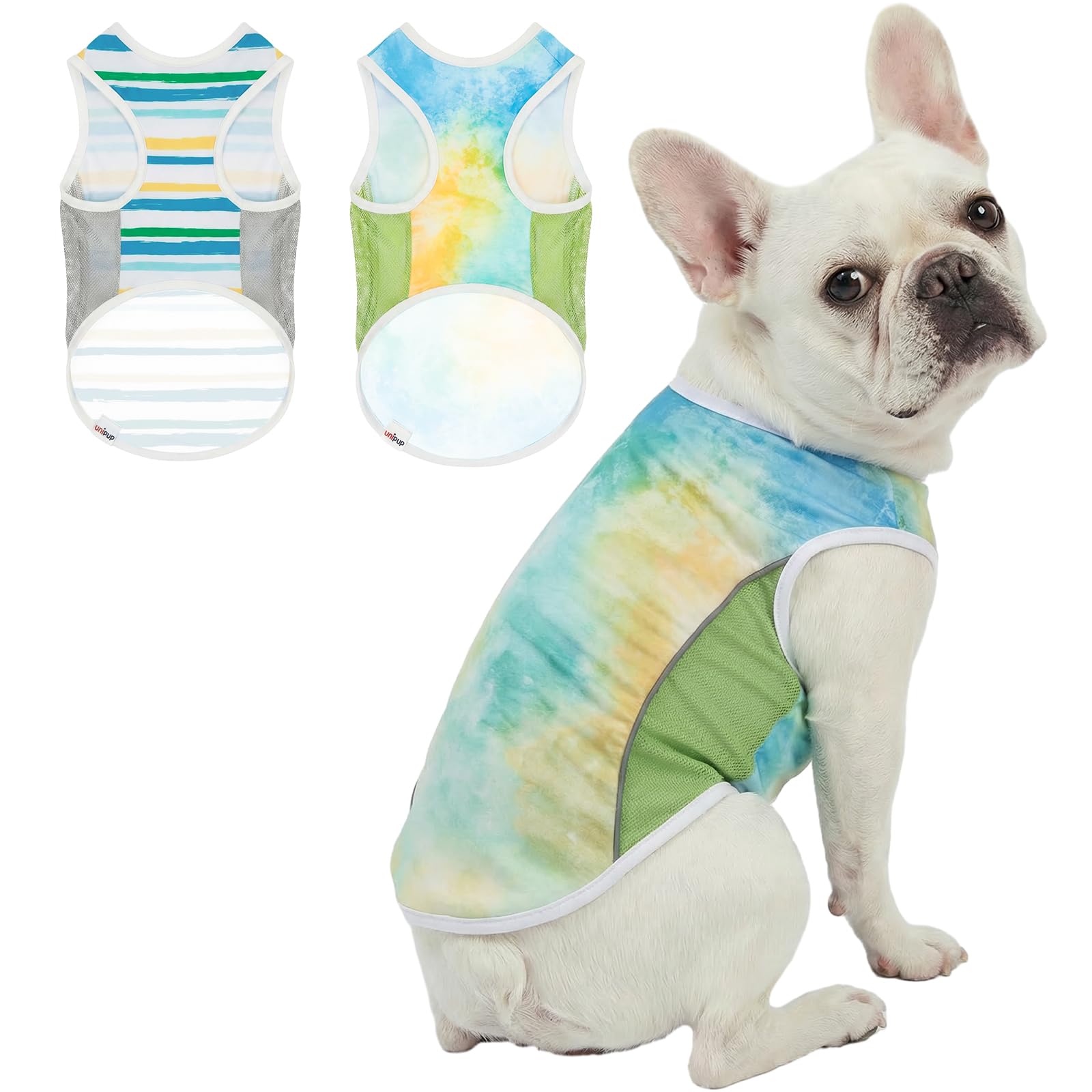 UNIPUP UPF 50+ Sun Protection Dog T-Shirt, 2 Pack Lightweight Sleeveless Dog Vest for Medium Dogs Boy – Reflective Strips, Quick-Dry Pet Apparel, Sports Fan Shirt P23ST00508XXL