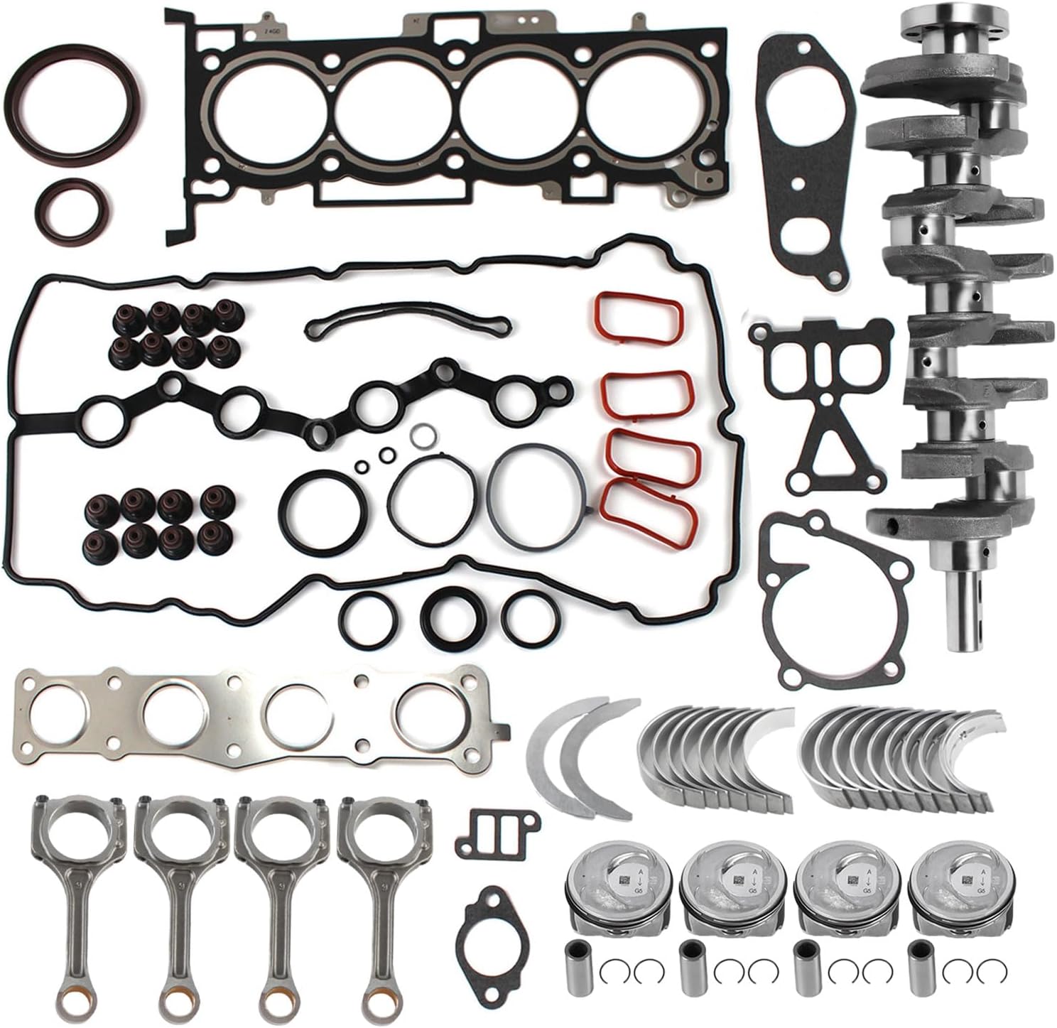 G4KJ 2.4L Engine Overhaul Rebuild Kit Fits for Hyundai Santa Fe 19-20/ Sonata 15-19/ Tucson 18-21, Kia Optima Sonata Sportage 16-20 2.4L DOHC Replace OE 23111-2G200 21443-25000 22224-2G000