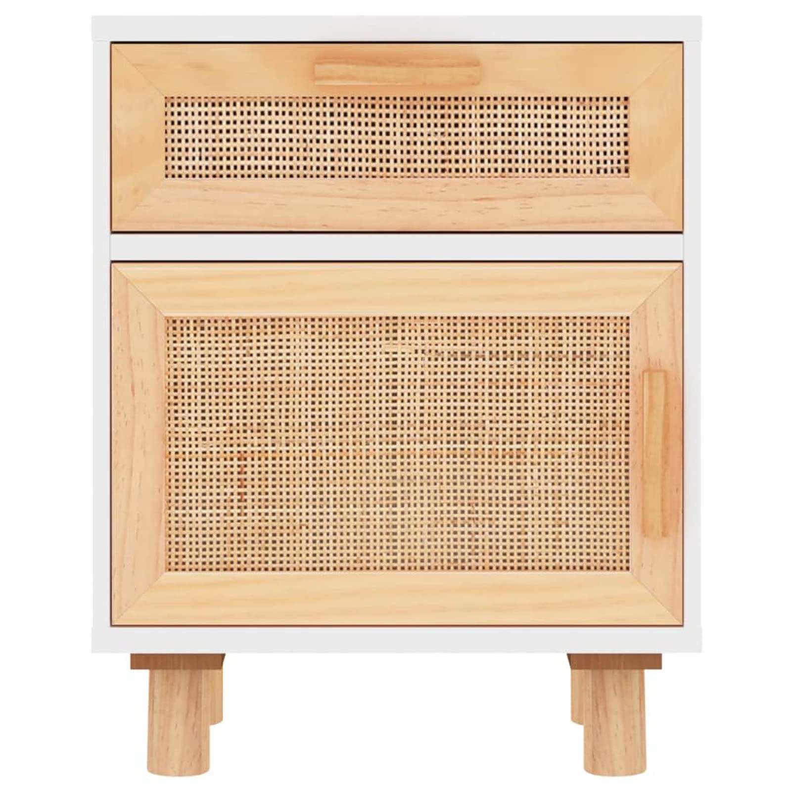 Homgoday Comodino in legno massello bianco e rattan naturale, 2 pezzi, comodino, comodino, tavolino per soggiorno, camera da letto, divano e tavolo