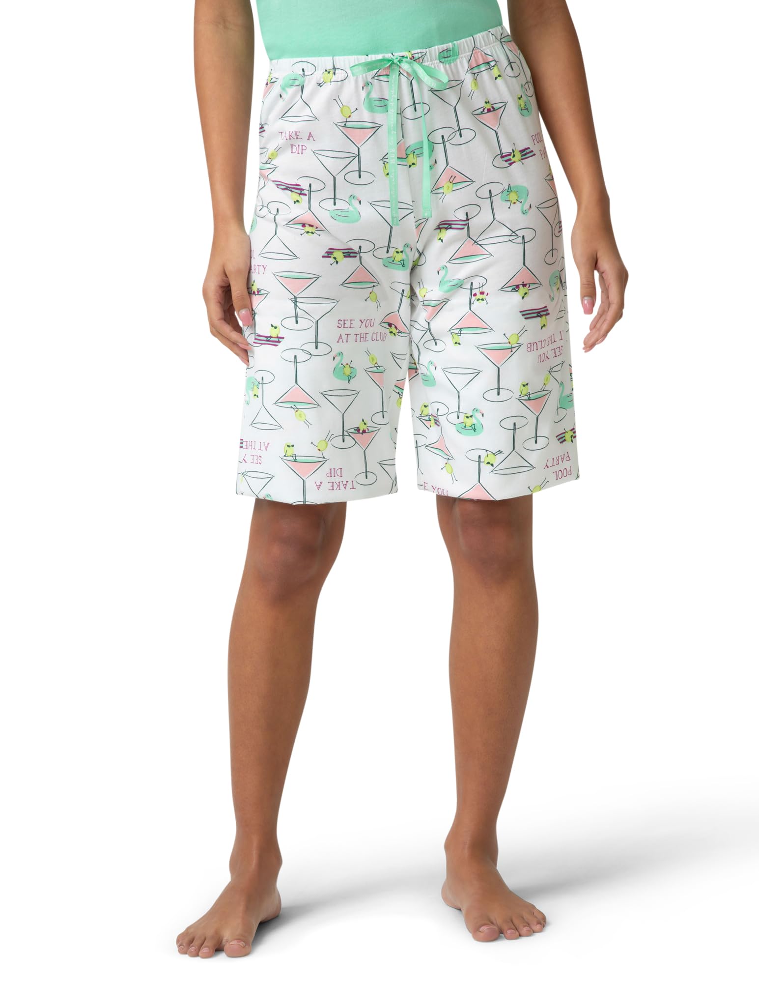 HUE Women's Summer Vacation Pajama Separates, Soft, Whimsical Print Pjs with Tropical Beach Themes, Flip Flops, Cocktails