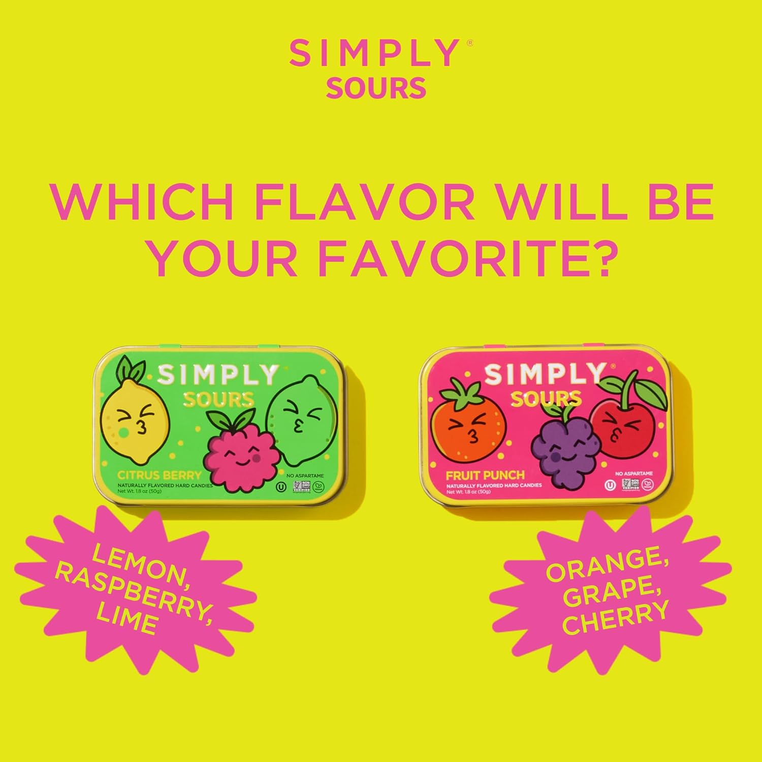 SIMPLY Sours | Sour Hard Candy Tins Variety Pack, Assorted Citrus Berry + Fruit Punch (6 Tins), Vegan, Non-GMO, No Corn Syrup, No Artificial Colors or Flavors