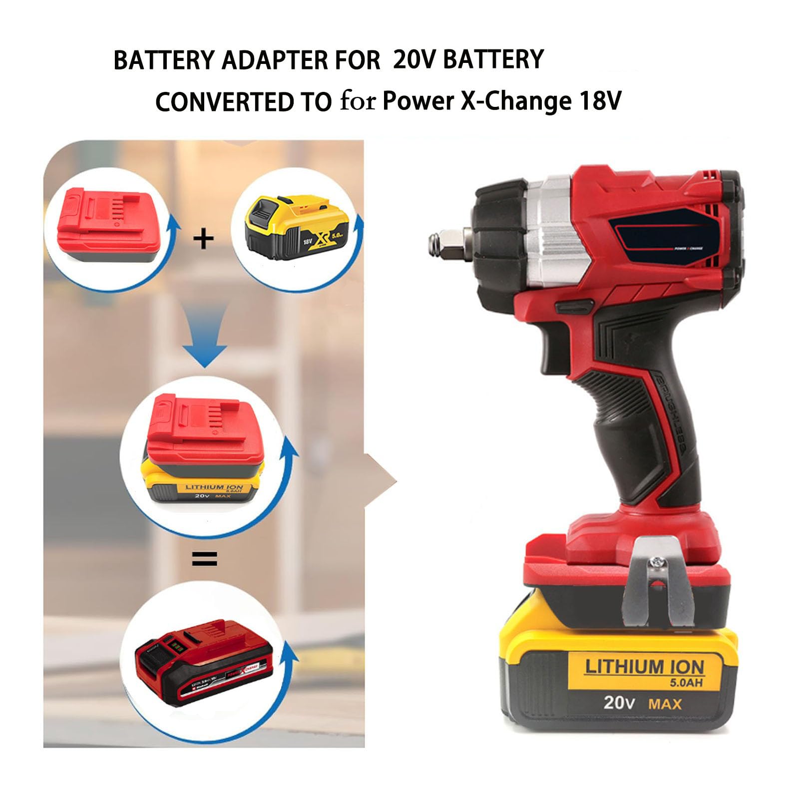 Convertidor compatible con baterías de litio de 18 V DCB200, DCB201 y DCB203 para herramientas eléctricas Einhell Power X-Change 18 V batería de litio.