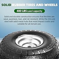 Vista 3 de AR-PRO (2 unidades) Neumáticos y ruedas sin cámara de 4.10/3.50-4, 10 pulgadas de goma maciza para carretilla, carretilla manual, carretilla