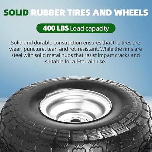 Miniatura 3 de AR-PRO Paquete de 2 neumáticos y ruedas planas 4.10/3.50-4, neumáticos de goma sólida de 10 pulgadas para carretilla, carretilla, camión de mano