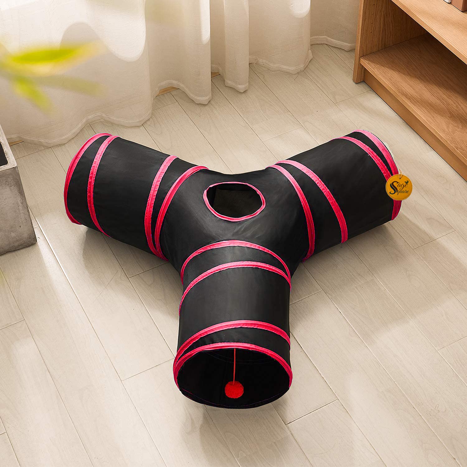 Sage Square Big Size Portable Sleeping Bag Exercise 3 Way Tunnel with Hanging Ball for Cat/Kitten/Puppy/Dog (Red) (B084X6PYGH) Amazon Price History, Amazon Price Tracker