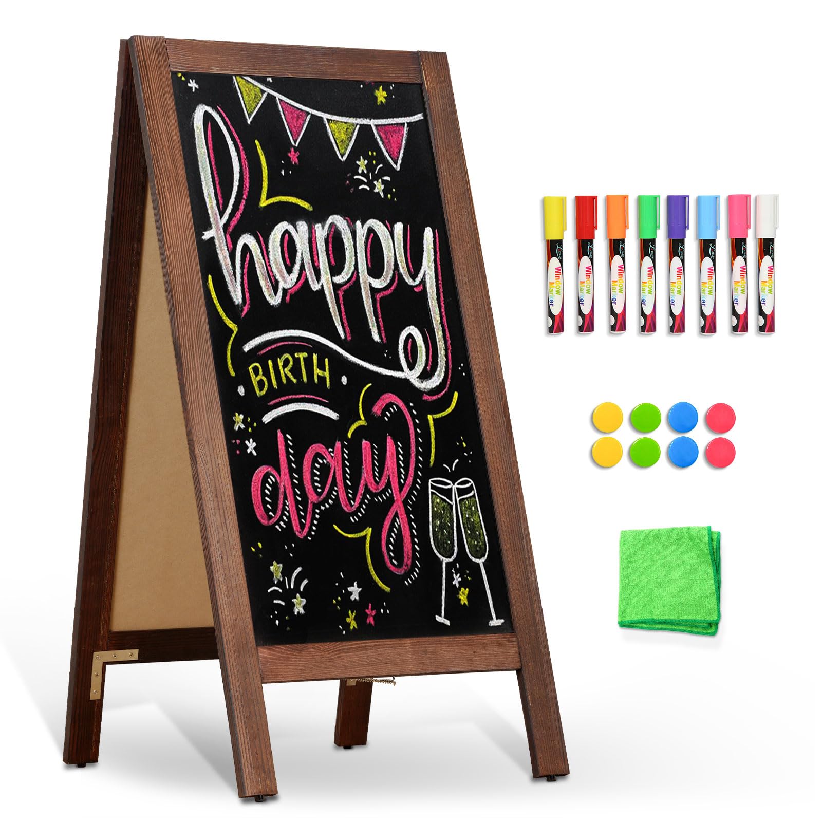 DOLLAR BOSS panneau publicitaire extérieur 48x100cm chevalet stop trottoir | tableau noir magnétique, tableau à craies double face avec cadre en bois pour restaurant, café, bar, mariage, marron