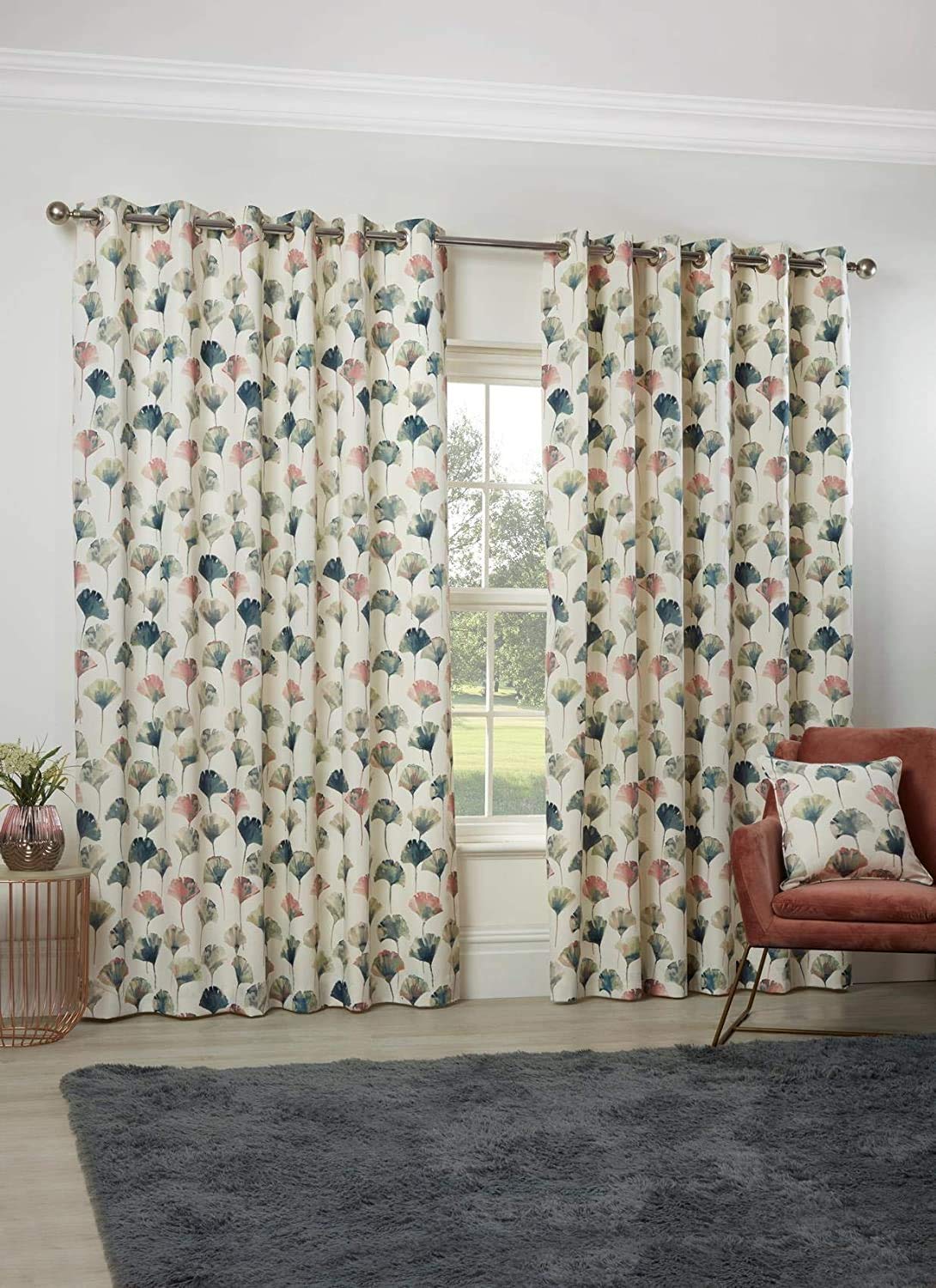 Sundour Camarillo Floral Eyelet Lined Curtains 90 x 54 Flamingo Watercolour Flowers