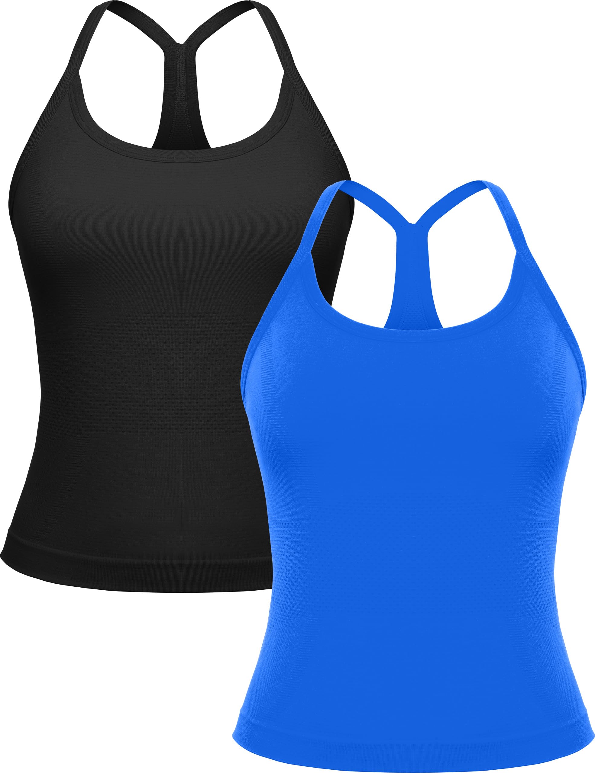 MathCat Workout Tank Tops for Women with Built in Bra, Sleeveless Gym Tops Seamless Racerback Athletic Yoga Shirts 2 Pack