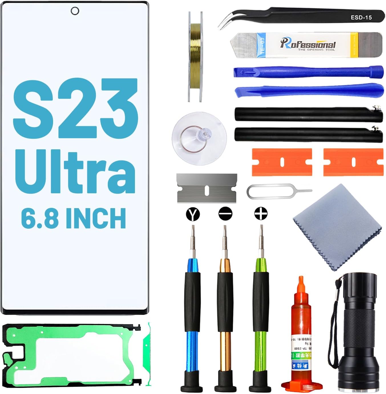 Screen Replacement for Samsung Galaxy S23 Ultra,Replacement Screen for Galaxy S23 Ultra Series 6.8 inch,Screen Repair Kit with Waterproof Adhesive(NO OLED & Touch Digitizer)