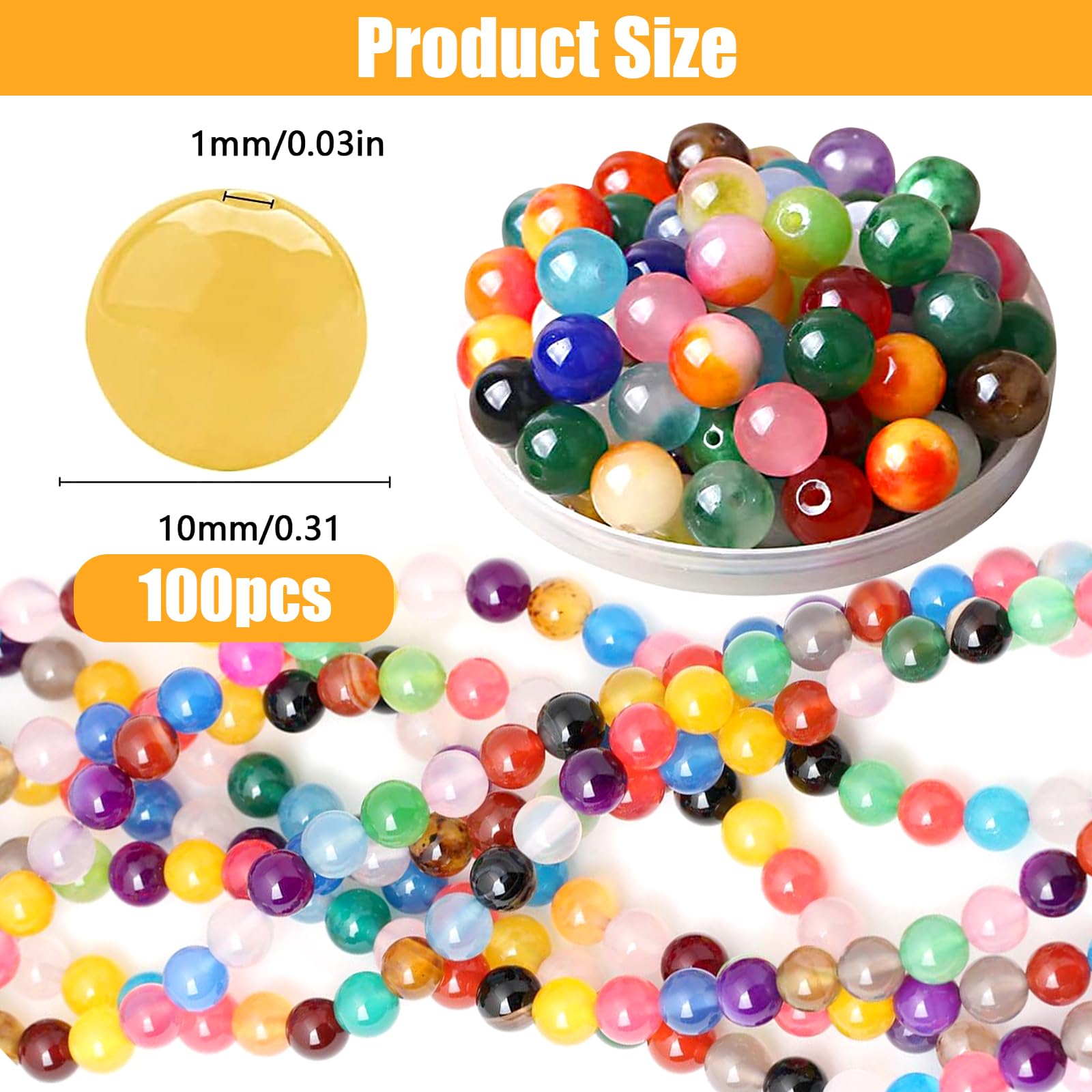 Srup C5297 Pack of 100 Semi-Precious Stones Mix 10 mm Beads with Quartzite Jade - Image 3