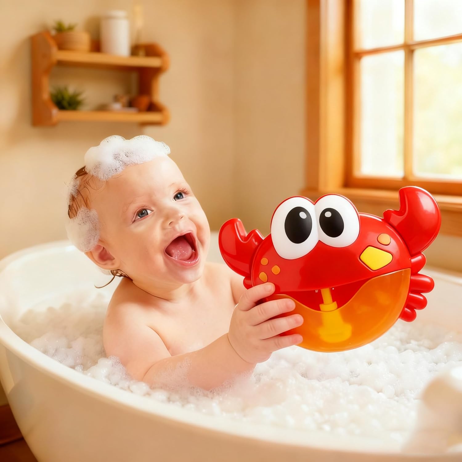 Kids' Musical Crab Bath Bubble Machine, 3-Speed Bubble Blower, Nursery Rhyme-Included Bathtub Bubble Maker, for Babies, Toddlers and Kids for Bathtime & Parties