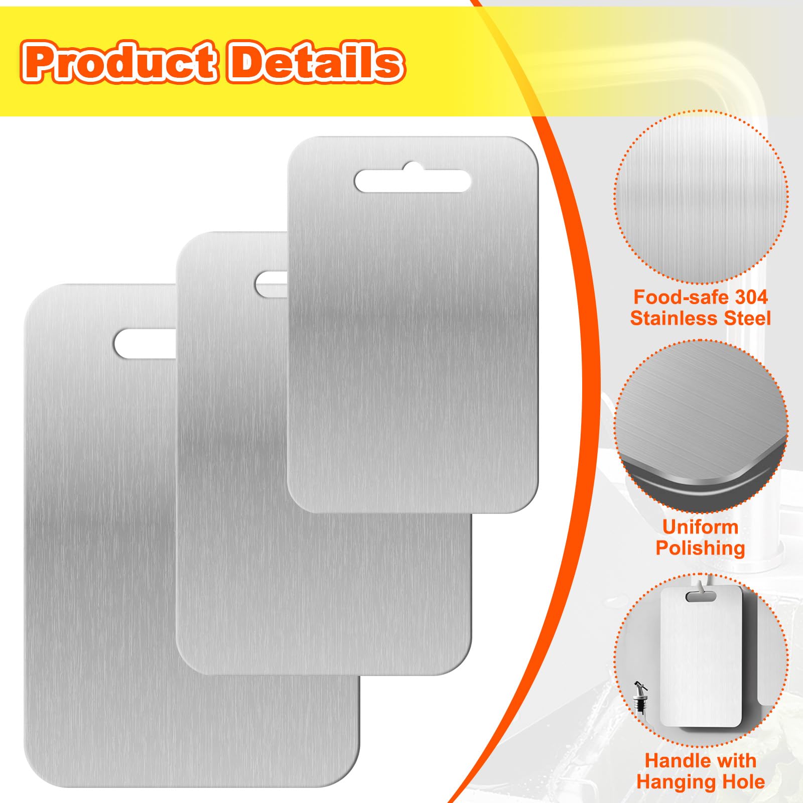 3 Pièces Planche Decouper Titane avec Tapis Silicone, Planches Cuisine Acier Inoxydable, Cutting Board Face Double Qualité Alimentaire,Planche Hygiénique Lave-Vaisselle pour Viande,Légumes et Fruits