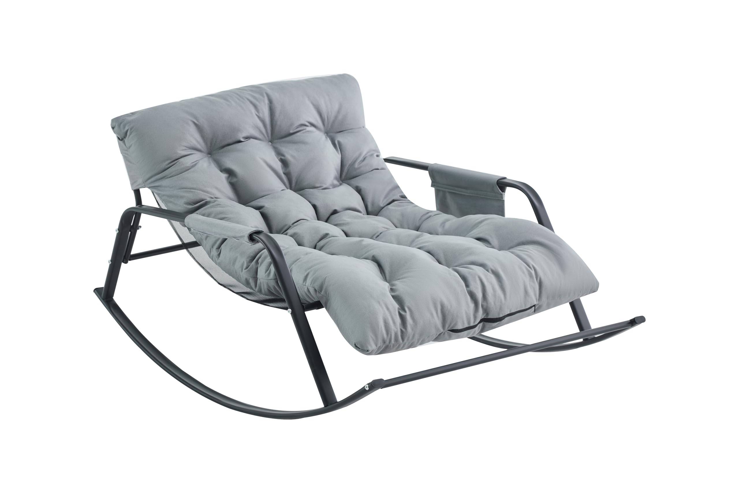 AYJOIR Rocking Chair, Extra-Wide Technical Leather Upholstered Gliding Reclining Chair, Modern Lounger for Living Room Nursery Bedroom Outdoor (Grey)