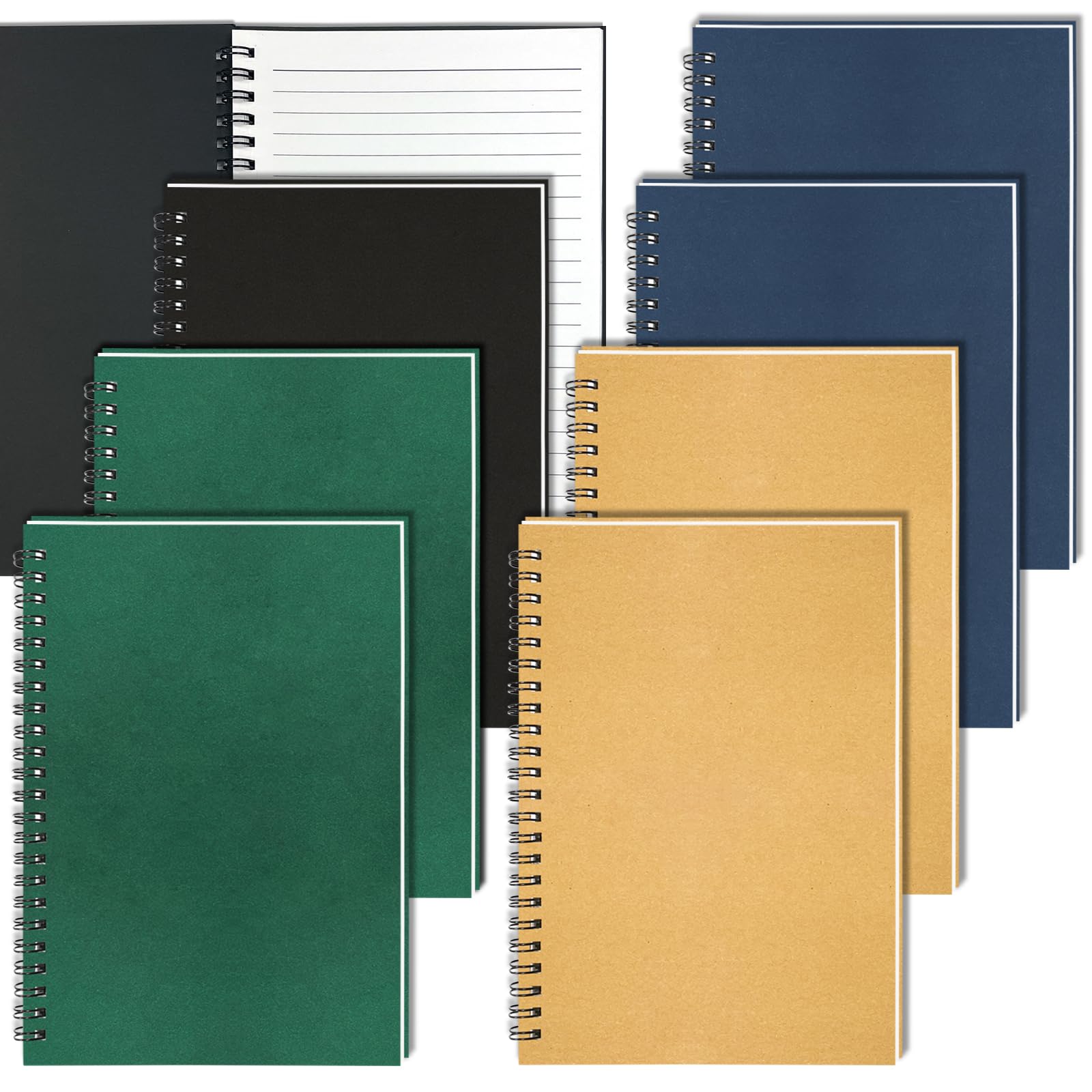 GINMLYDA Cuaderno pequeño en espiral A5, paquete de 8 120 páginas a rayas de 8.25 x 5.5 pulgadas, cuaderno de tapa de papel kraft y bloc de escritura para escuela, hogar, oficina, bocetos estéticos