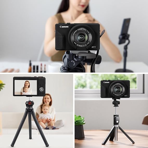 حافظة كاميرا Elonbo لكاميرا Canon G7 X Mark III، حافظة واقية من السيليكون الناعم لكاميرا Canon PowerShot G7X Mark III الرقمية، غطاء عدسة قابل للإزالة، أسود