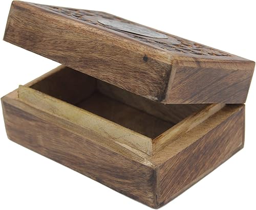 Miniatura 5 de Caja de almacenamiento de madera tallada a mano para joyería de chakras (garganta)