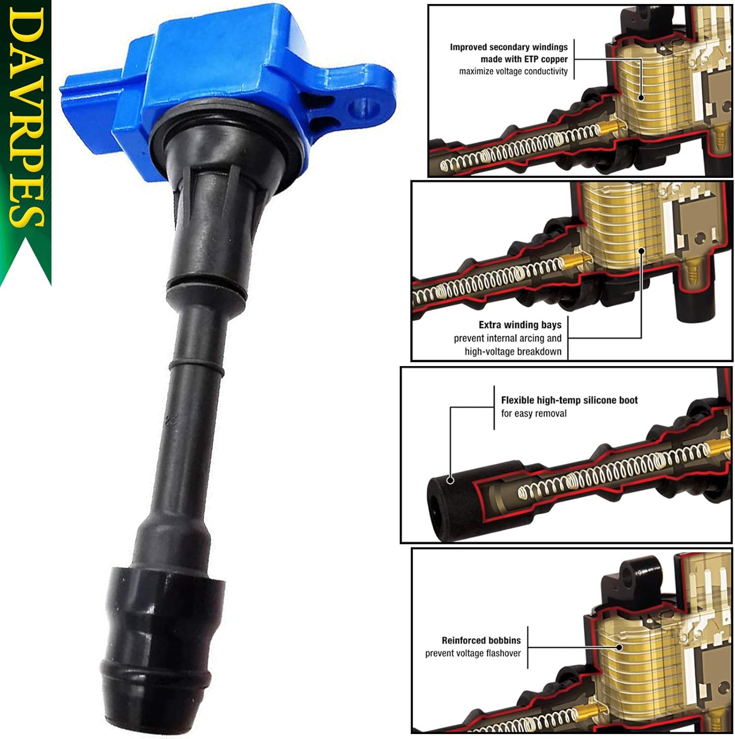 UF350 22448-8H315 Ignition Coil Pack For 2002-2006 Nissan Altima, 2002-2008 Nissan Sentra X-Trail, 2010-2013 X-Trail 2.5L-L4 Replace# C1398｜22448-8H310｜22448-8H300｜22448-8H311｜1788319｜5C1395