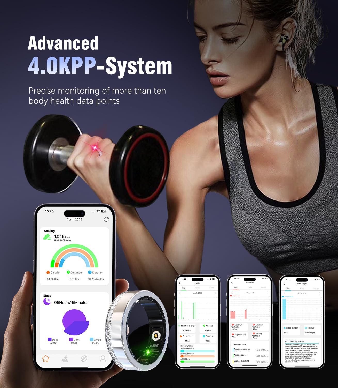Smart Ring 10. Gen Diamant 【IP68 Wasserdicht-0 Messfehler】with Heart Rate, Sleep Monitor，mit Android und iOS(Silber 7#)