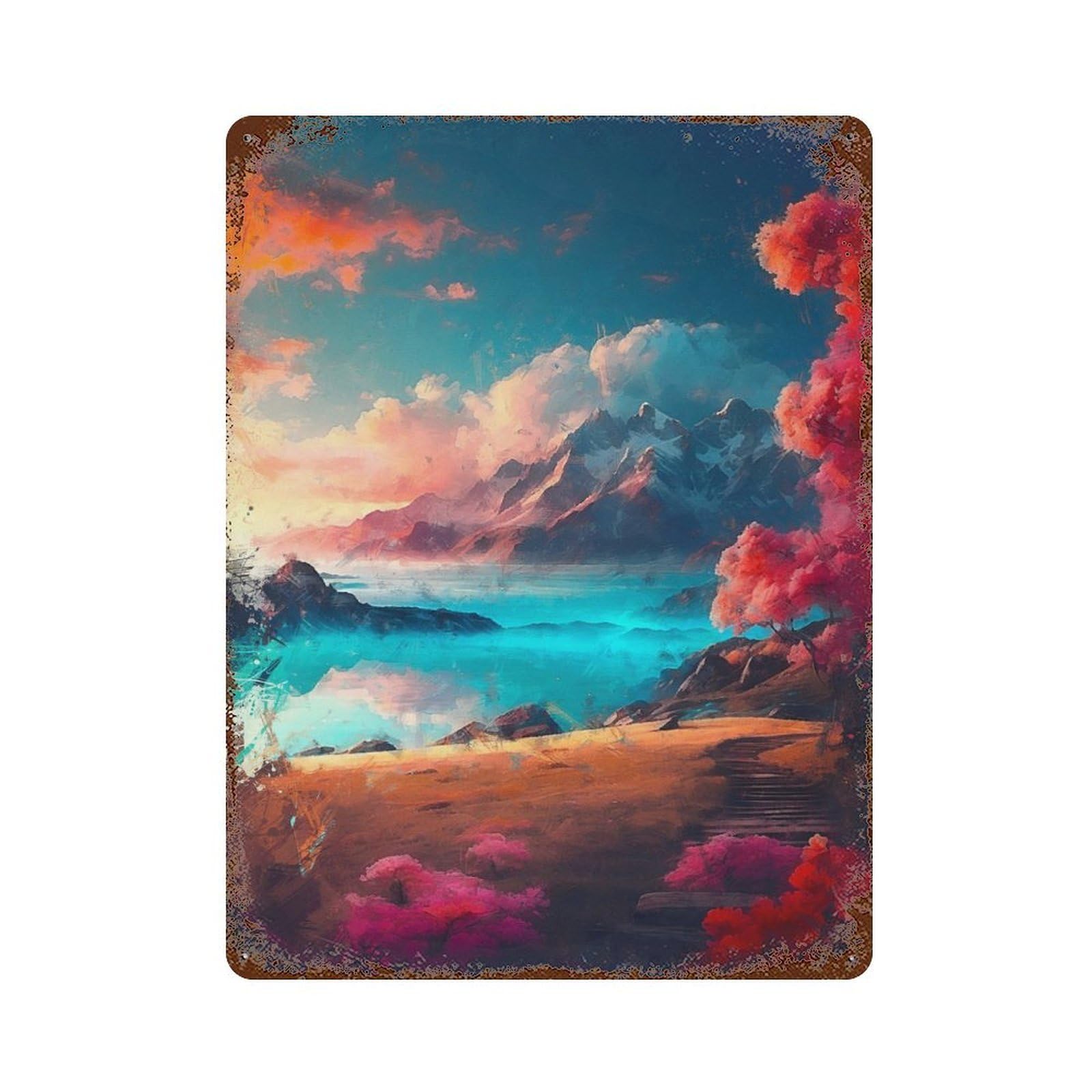 Tranquil Sunset Retro Metal Sign 15.7"x11.8", Vintage Wall Decor for Garage, Pub Or Kitchen