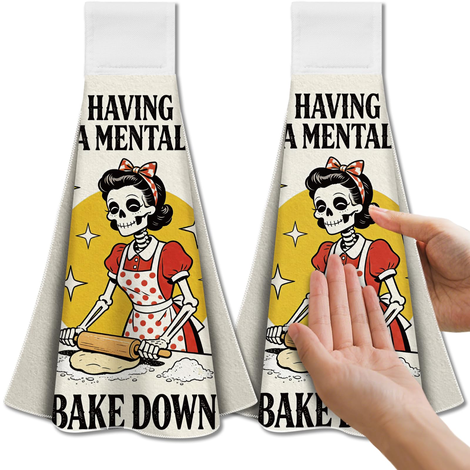 CUTHOLLOW 2PCS Funny Baking Skull Tea Towels for Kitchen with Loop, 31.5x43.5cm Soft Super Absorbent Microfiber Decorative Hanging Dish Towel, Tea, Coffee Towel for Kitchen Bathroom Oven Handle