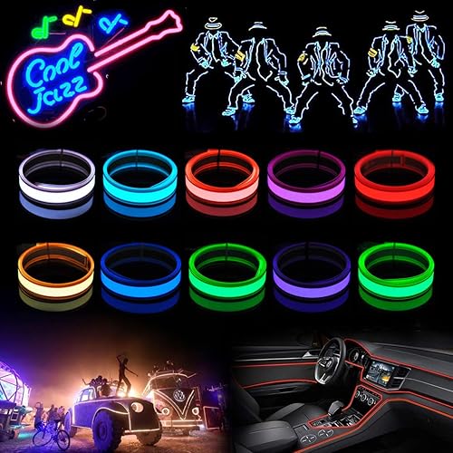 Miniatura 4 de Cinta electroluminiscente Robbin con luz de neón Lychee (3 pies) funciona con batería para disfraces, decoración o festivales, Rojo