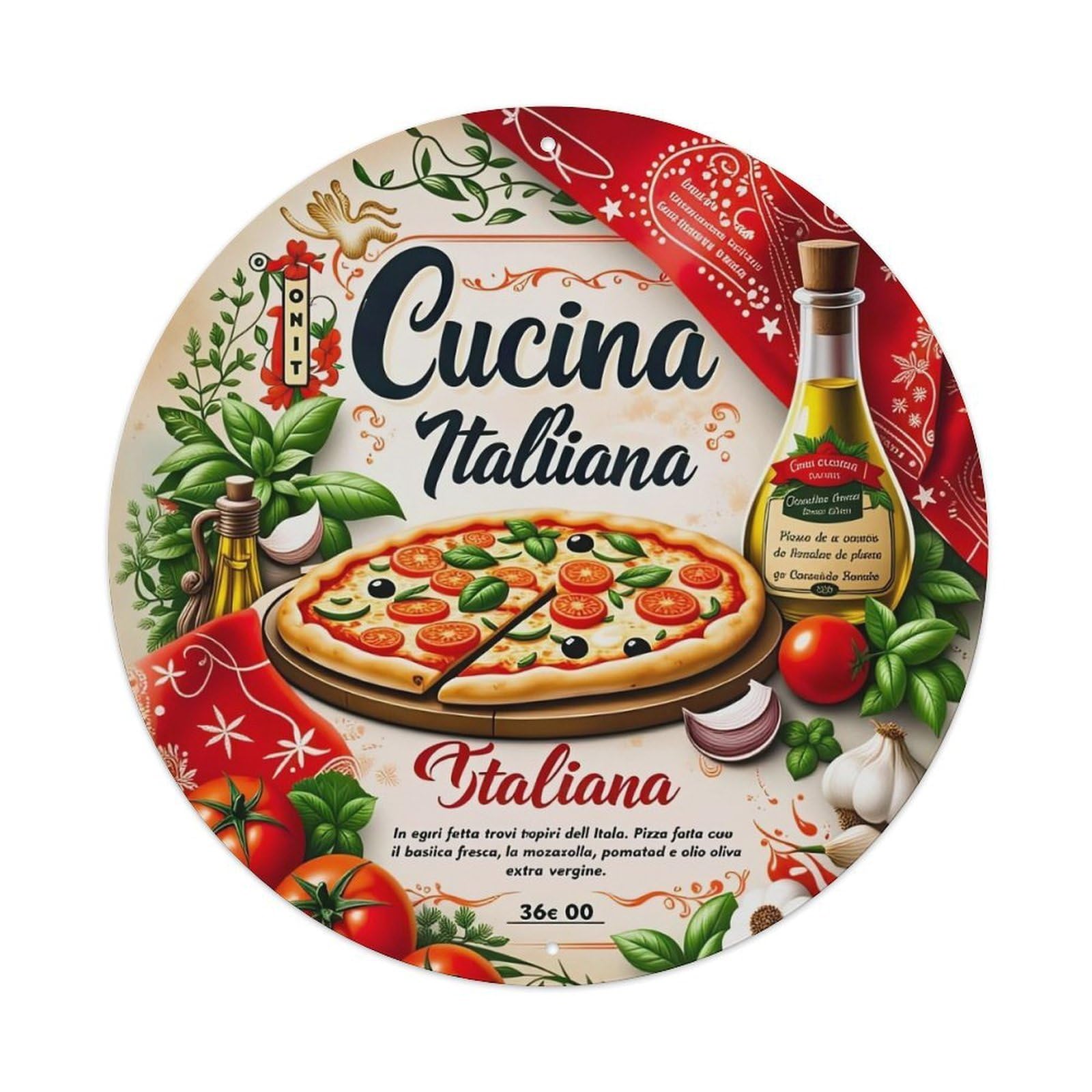 Italian Food Pizza Olive Basil Metal Tin Sign