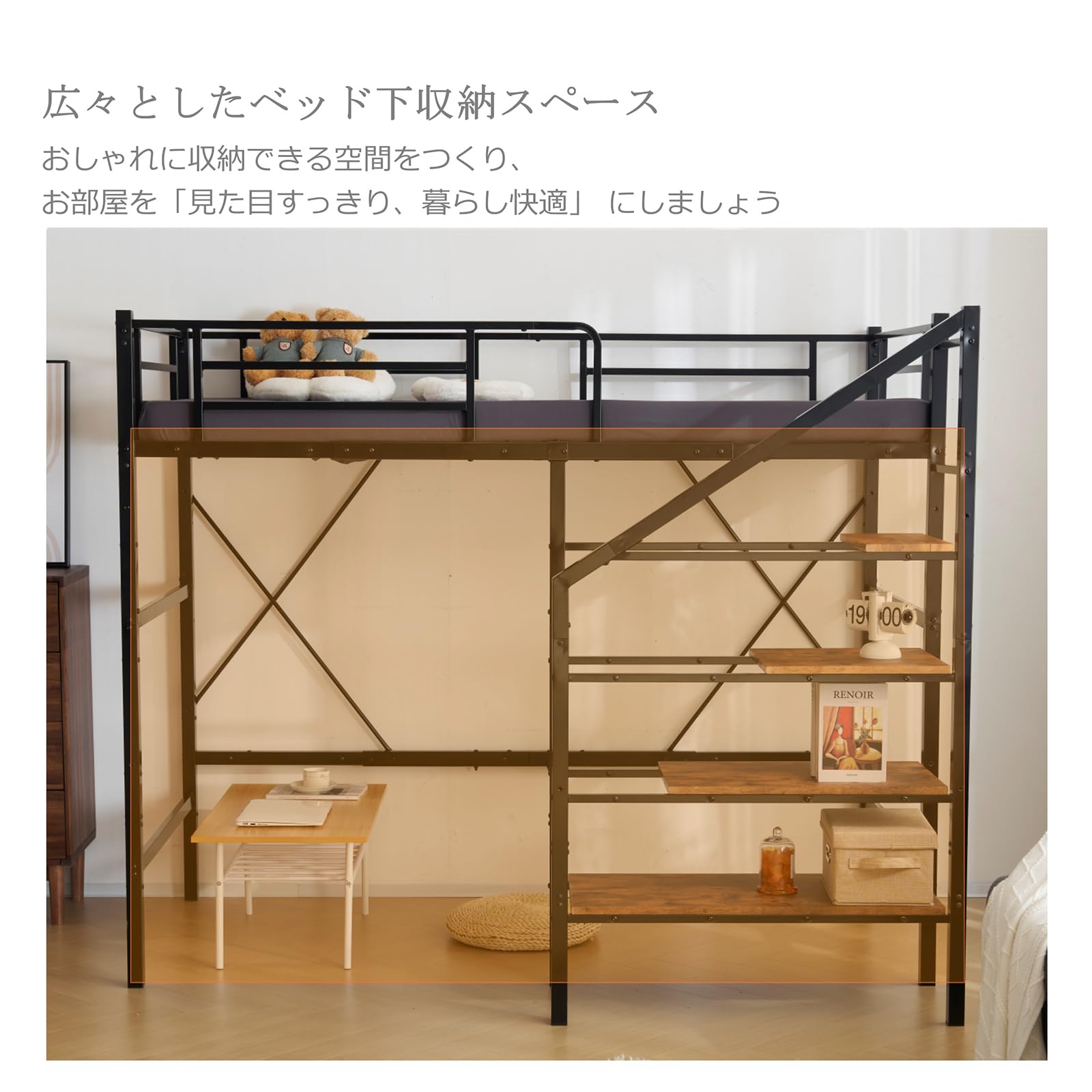 Sロフトベッド階段付きSパイプベッドシングル収納 スチール耐震【Sシングル】 Amazon.co.jp: S ロフトベッド 階段付き S パイプベッド シングル 収納