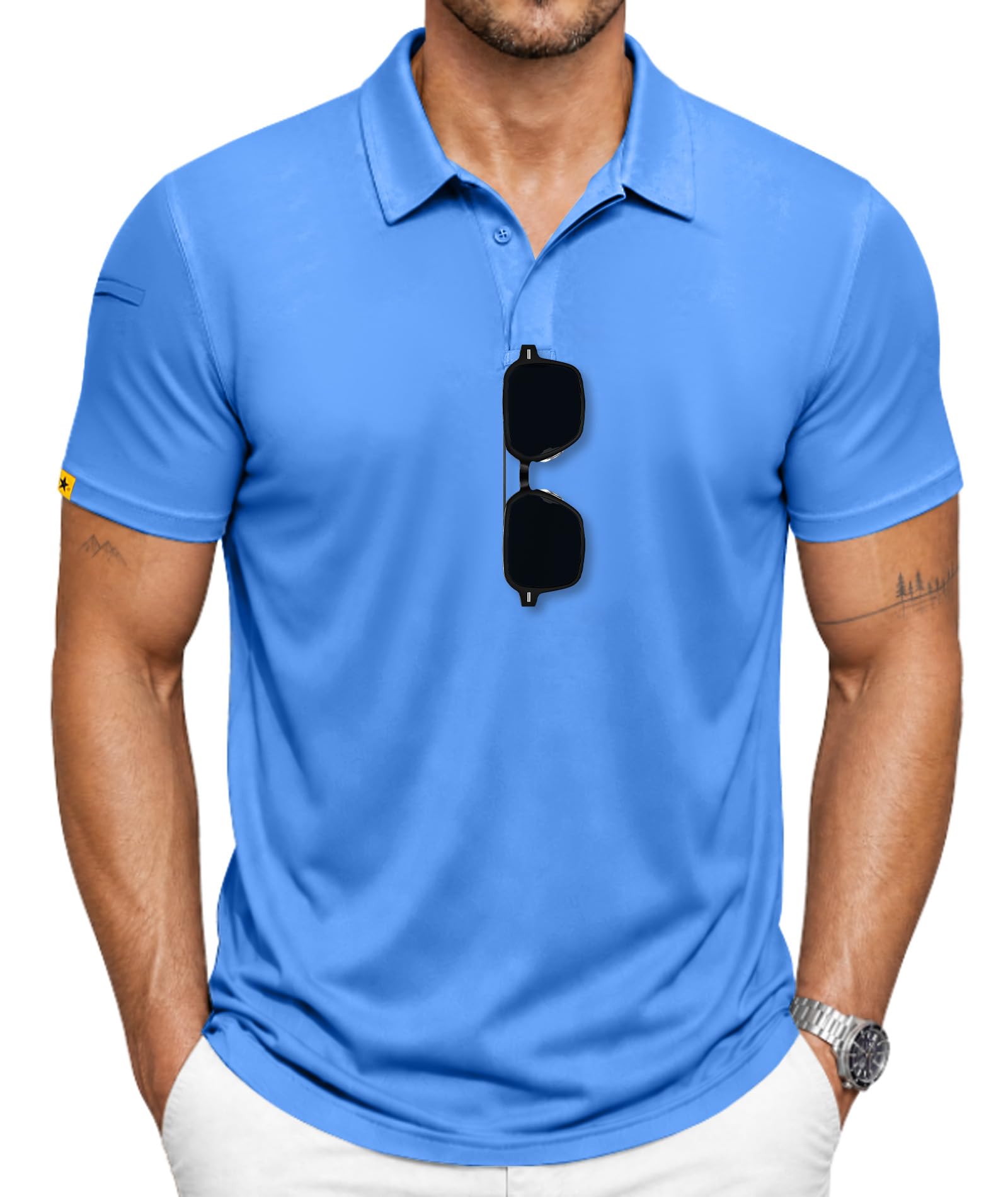 Męska koszulka polo golfowa z krótkim rękawem taktyczne koszulki na co dzień tenis T-shirt, Jasnoniebieski, L