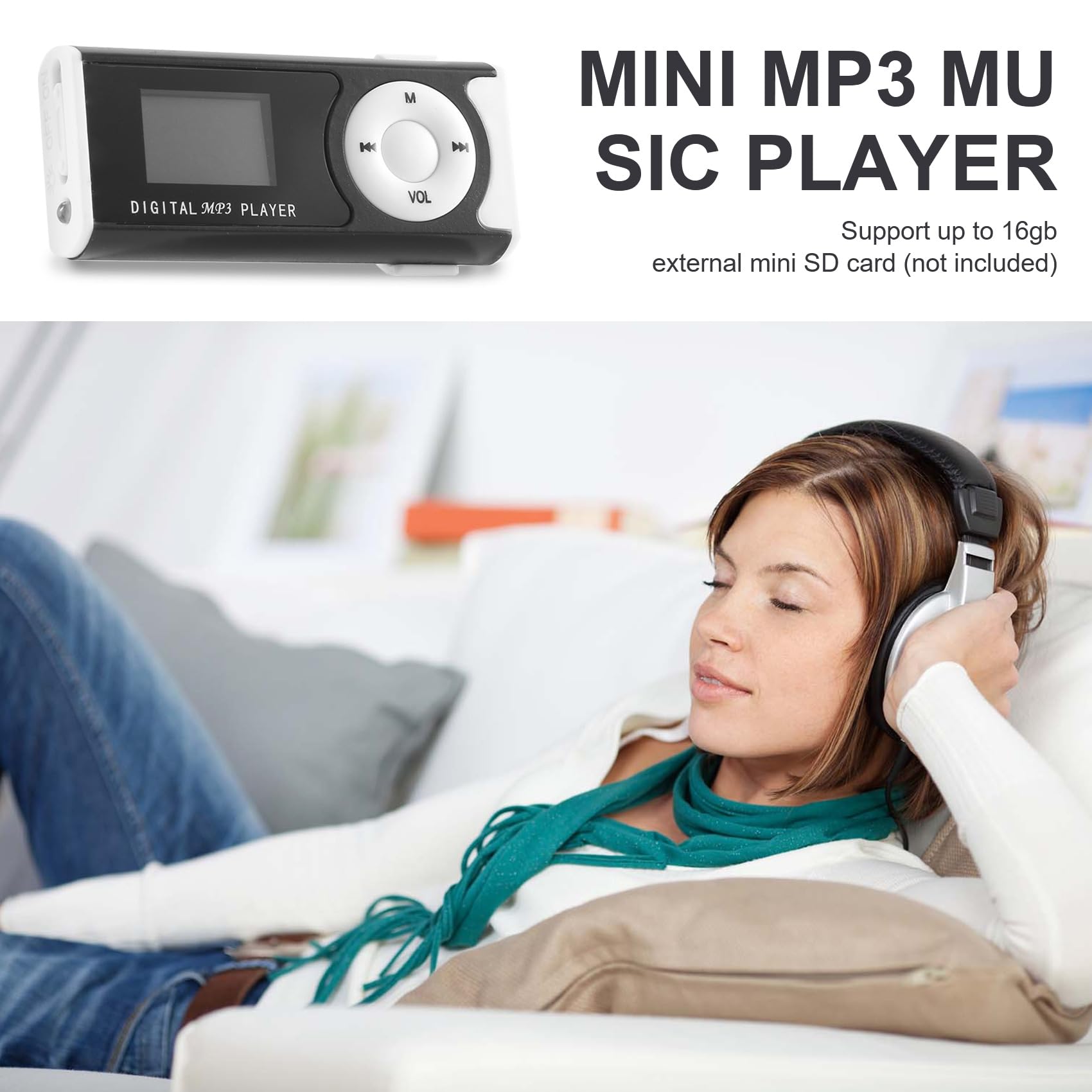 Ruitutedianzi MINI USB Clip Player MP3 Player LCD Screen 16GB mini SD TF Card