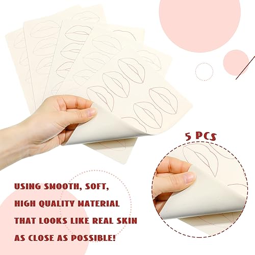 Vista 12 de Maitys 5 hojas de práctica de tatuaje de labios piel rubor de labios práctica piel para suministros de máquina maquillaje (negro)