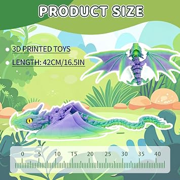 3D Printed Articulated Dragon with Movable Wings, Tail & Open Mouth Poseable Fidget Toy, Office Desk Decor, Dragon Toys for Stress Relief (Rainbow (Glows in the Dark))