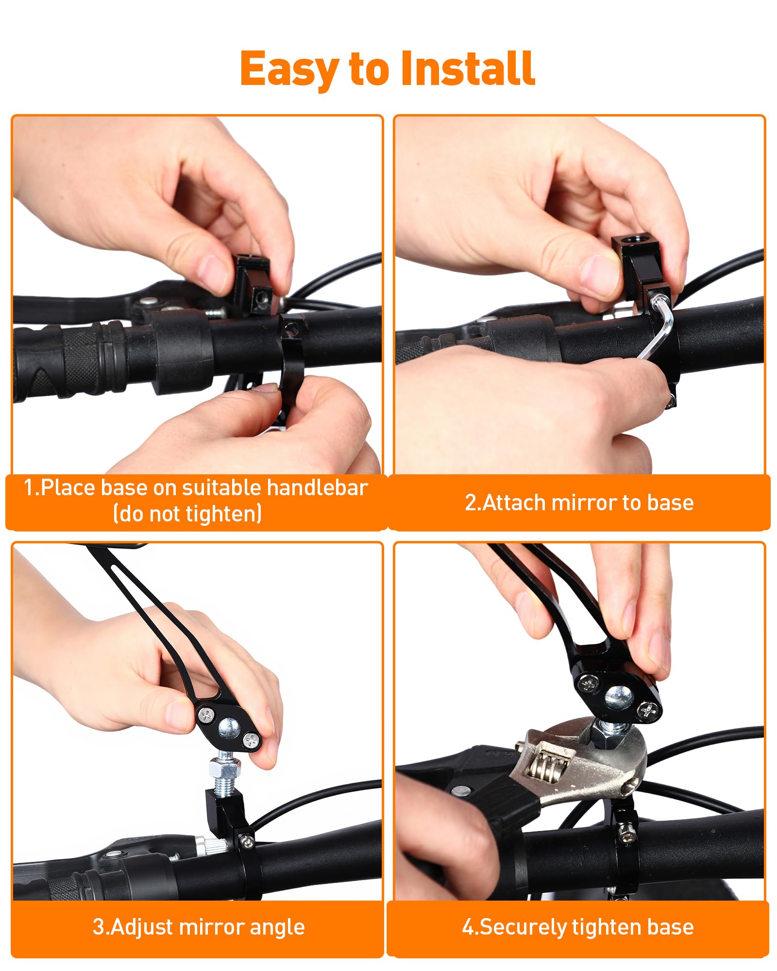 Specchietto retrovisore per bicicletta, 2 pezzi, regolabile a 360°, specchietto retrovisore per bicicletta elettrica, compatibile con manubrio da 22 a 24 mm, facile da montare, con chiave a brugola